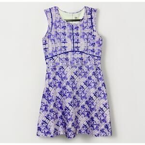 Title Nine Dream Dress XL Purple Panel Watercolor Pattern Cap Sleeve Scoop Neck